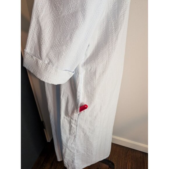 Miss Elaine Light Blue Textured Cotton Blend Embroidered Zip-Front House Coat L - Picture 5 of 8